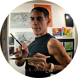 Miko Painting at Easel in Studio 1 MikoArts M K Olivares